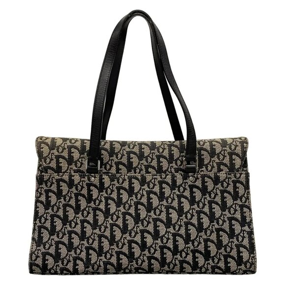 Auth DIOR/ChristianDior Saddle Bag Black Cream Jacquard Leather Handbag - Picture 3 of 16